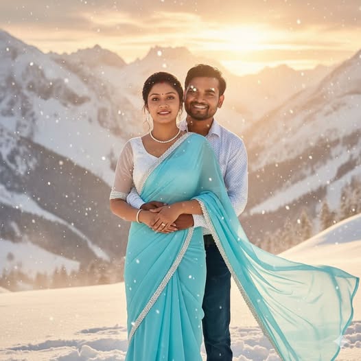 Snowing Mountain Romantic Couple